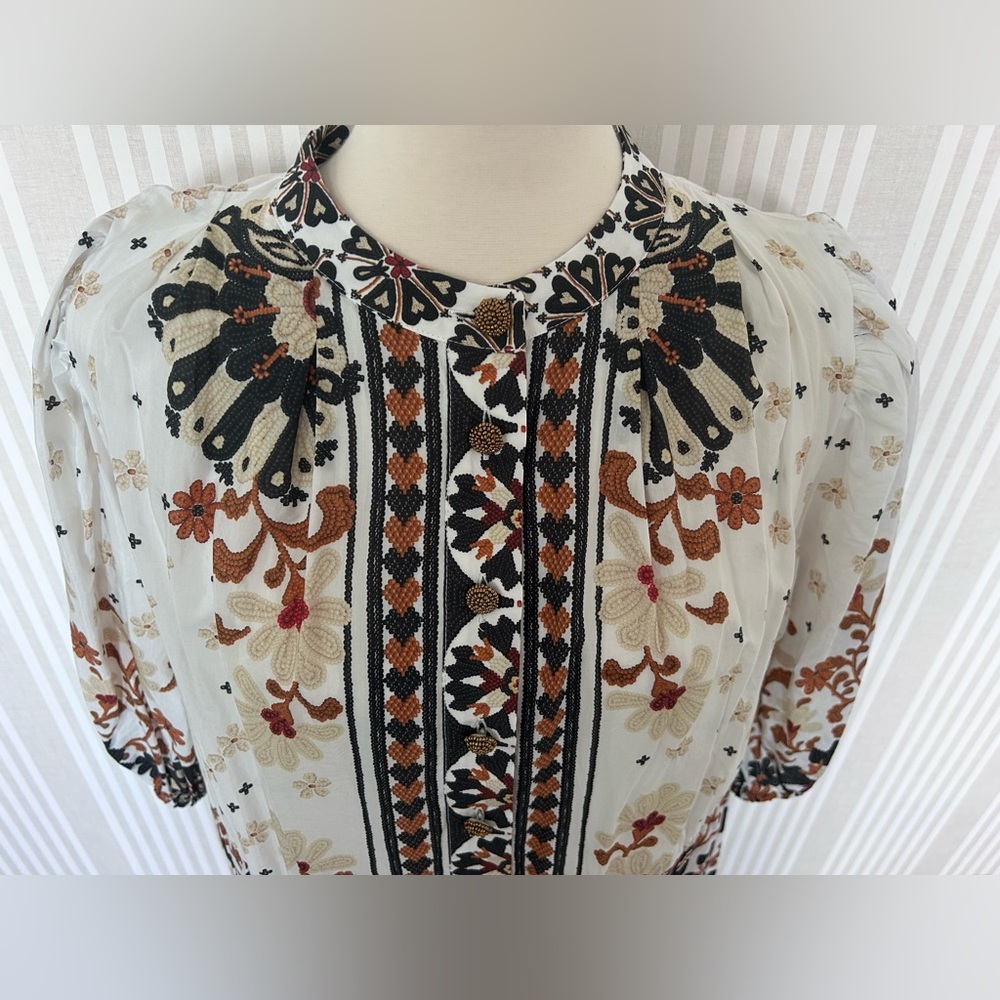 Farm Rio Flower Fan Tapestry Off-White Mini Dress Women’s Size Large - Picture 10 of 15